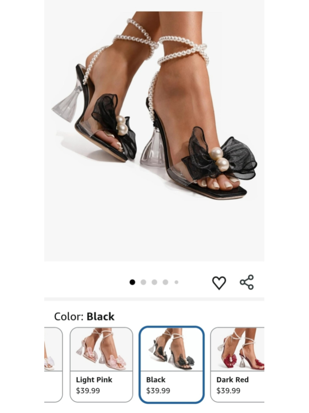New Black Pearl Embellished Bow Heels